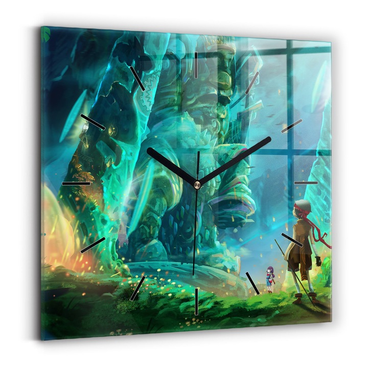 Falióra, Wallfluent, üveg, Fekete kezek, Nincs szám, Gyerekek az erdőben, Zöld, Négyzetek 30x30 cm, 010010500010200267531