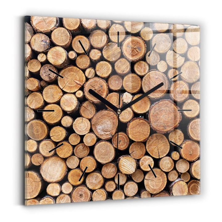 Falióra, Wallfluent, üveg, Fekete mutatók, Számok nélkül, Fák, Barna, Négyzetek 30x30 cm, 010010500010200267536