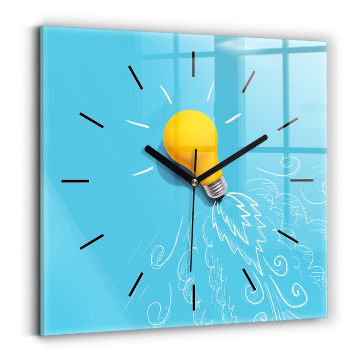 Falióra, Wallfluent, üveg, Fekete mutatók, Számok nélkül, Rajz izzókkal, Kék, Négyzetek 30x30 cm, 010010500010200268130