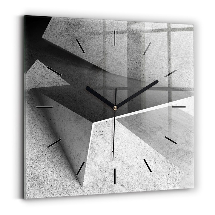 Falióra, Wallfluent, üveg, Fekete mutatók, Nincsenek számok, Háromszög absztrakció, Szürke, Négyzetek 30x30 cm, 010010500010200267457