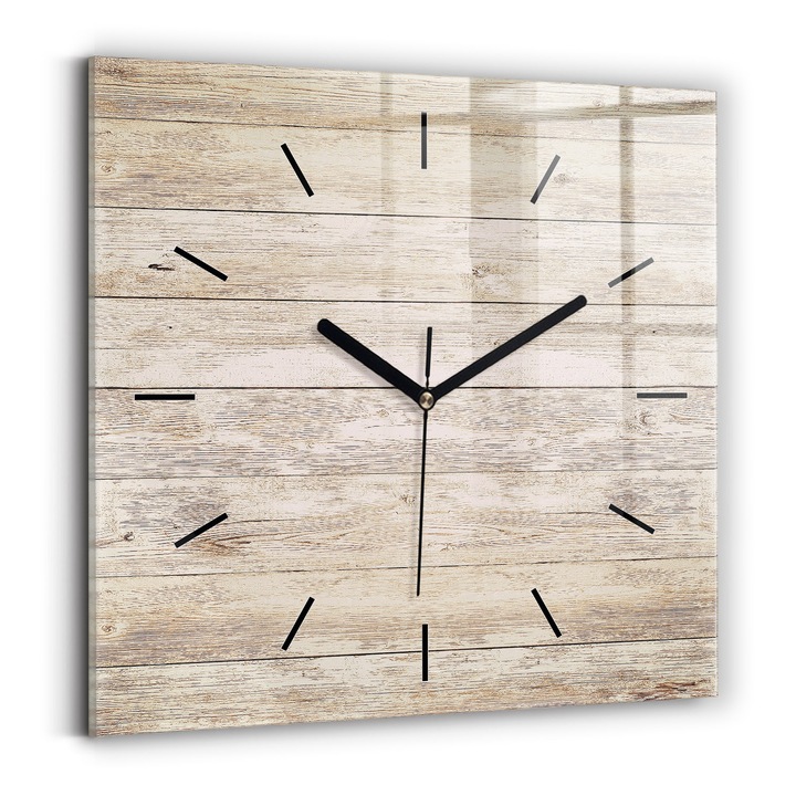 Falióra, Wallfluent, üveg, Fekete mutatók, Számok nélkül, Fa panelek, Barna, Négyzetek 30x30 cm, 010010500010200267388