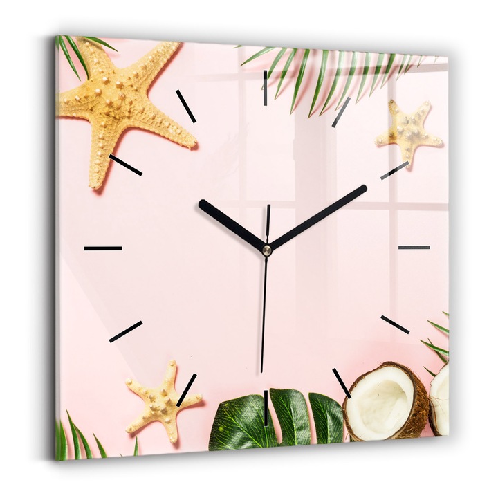 Falióra, Wallfluent, üveg, Fekete mutatók, Nincs szám, Nyári hangulat, Rózsaszín, Négyzetek 30x30 cm, 010010500010200267462