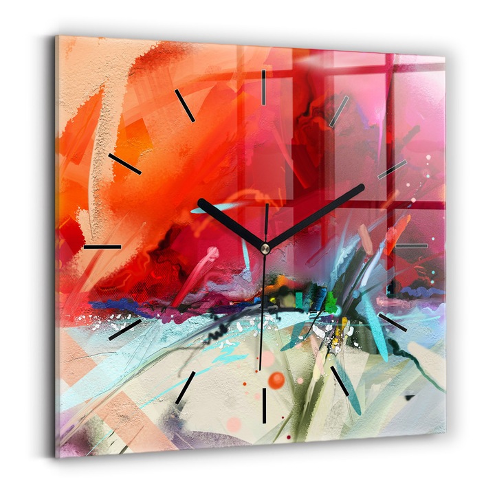 Ceas de perete, Wallfluent, de sticla, Mainile negre, Fara cifre, Randuri de condimente, Rosu, Patrate 30x30 cm, 010010500010200266946