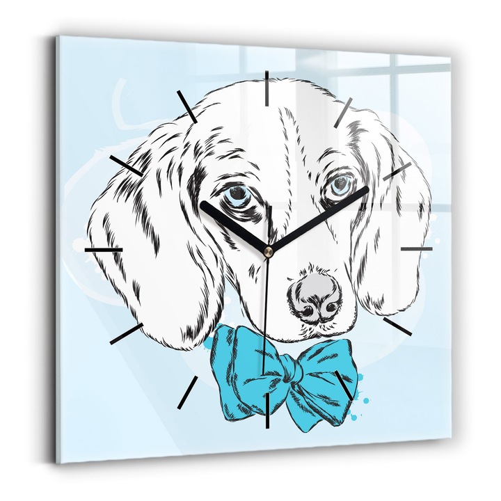 Falióra, Wallfluent, üveg, Fekete mutatók, Nincsenek számok, Kiskutya, Fehér, Négyzetek 30x30 cm, 010010500010200266878