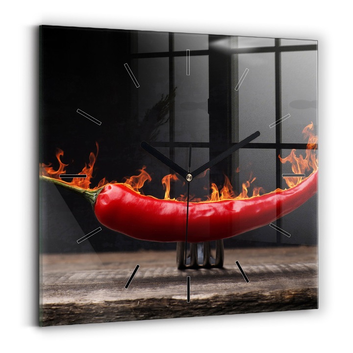 Falióra, Wallfluent, üveg, Fekete mutatók, Számok nélkül, Bors, Narancs, Négyzetek 30x30 cm, 010010500010200267730