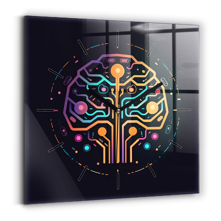 Falióra, Wallfluent, üveg, Fekete mutatók, Nincsenek számok, Színes absztrakció, Többszínű, Négyzetek 30x30 cm, 010010500010200266895