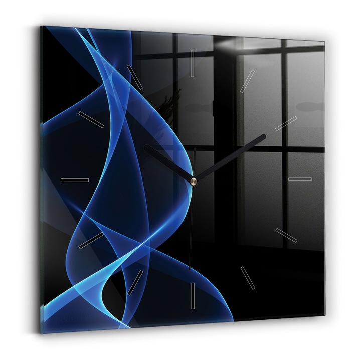 Falióra, Wallfluent, üveg, Fekete mutatók, Nincsenek számok, Kék vonalak, Kék, Négyzetek 30x30 cm, 010010500010200267272