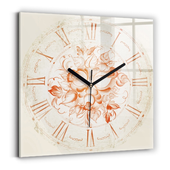Falióra, Wallfluent, üveg, Fekete mutatók, római motívum, Bézs, Négyzetek 30x30 cm, 010010500010200273782