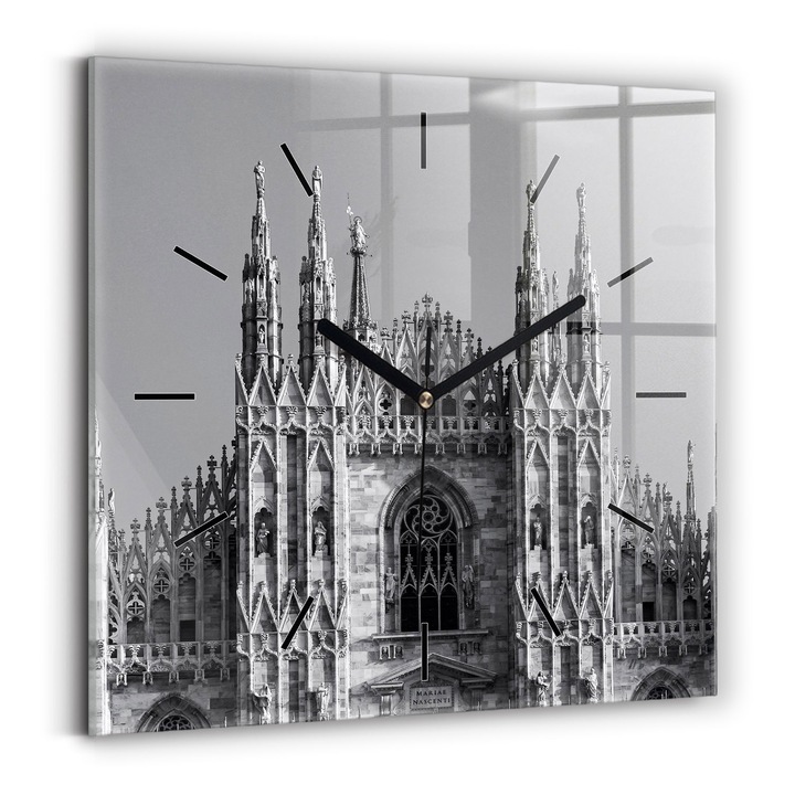 Falióra, Wallfluent, üveg, Fekete mutatók, Nincsenek számok, Cathedral Duomo di Milano, Fekete, Négyzetek 30x30 cm, 010010500010200268439