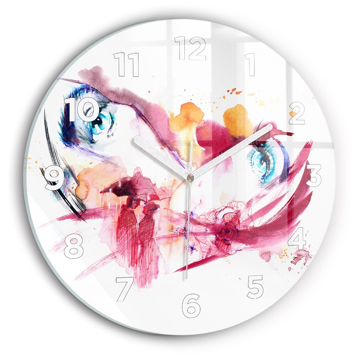 Falióra, Wallfluent, üveg, Fehér mutatók, Arab számok, Romantikus pár, Rózsaszín, Kerek Ø30 cm, 010010500040100273513