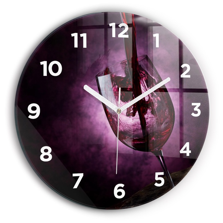 Falióra, Wallfluent, üveg, Fehér mutatók, Arab számok, Borospohár, Lila, Kerek Ø30 cm, 010010500040100272166