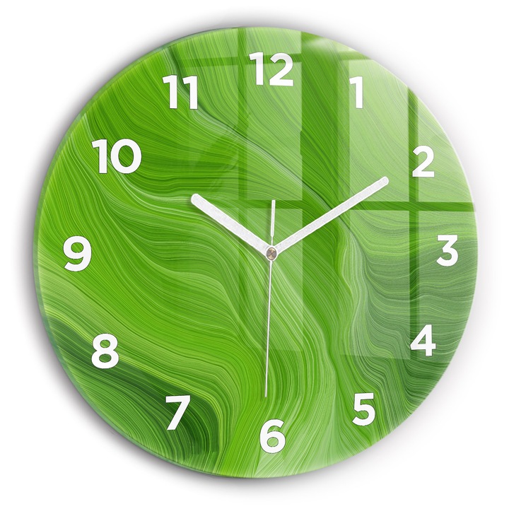 Falióra, Wallfluent, üveg, Fehér mutatók, Arab számok, Modern hullámok, Zöld, Kerek Ø30 cm, 010010500040100272794
