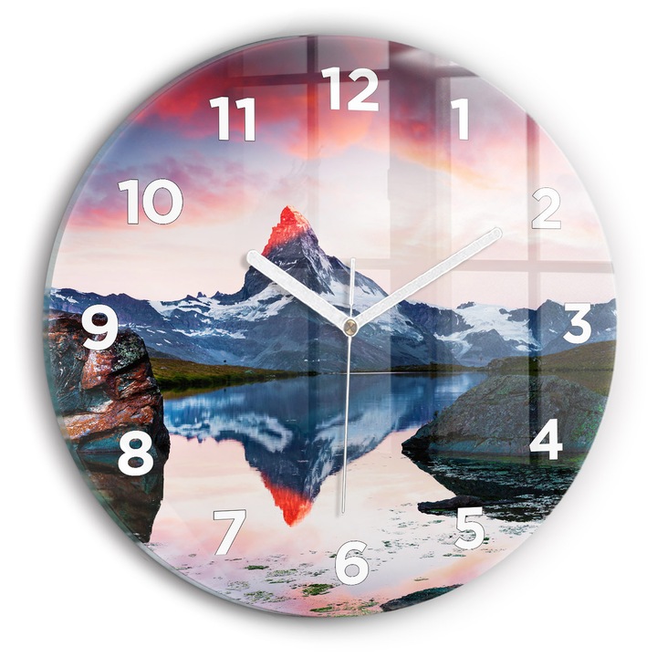 Falióra, Wallfluent, üveg, Fehér mutatók, Arab számok, Lake Stellisee Matterhorn, Rózsaszín, Kerek Ø30 cm, 010010500040100273088
