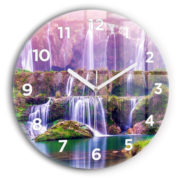 Falióra, Wallfluent, üveg, Fehér mutatók, arab számok, Jiulong Waterfall China, zöld, kerek Ø30 cm, 010010500040100273332