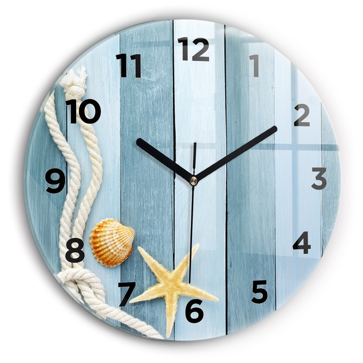 Falióra, Wallfluent, üveg, Fekete mutatók, Arab számok, Síkok és kagylótányérok, Kék, Kerek Ø30 cm, 010010500040200269193