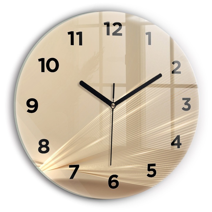 Ceas de perete, Wallfluent, de sticla, Mainile negre, Cifre Arabe, Lumina abstracta, Auriu, Rotund Ø30 cm, 010010500040200269251