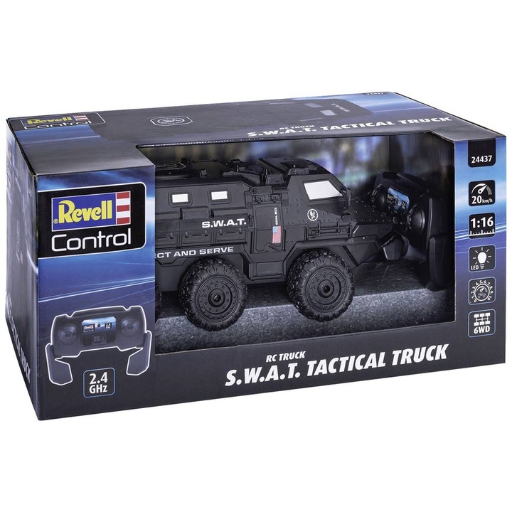 Masina "S.W.A.T. Tactical Truck" cu radiocomanda, pentru copii de 8 ani, Revell