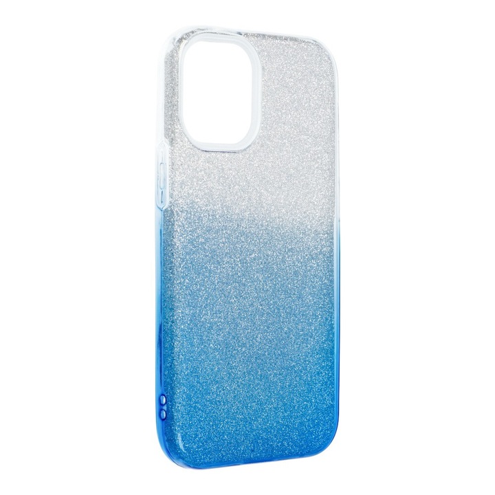 iPhone 12 / 12 Pro (6 "1" ) szilikon tok, csillámos, hátlap tok, kék-ezüst