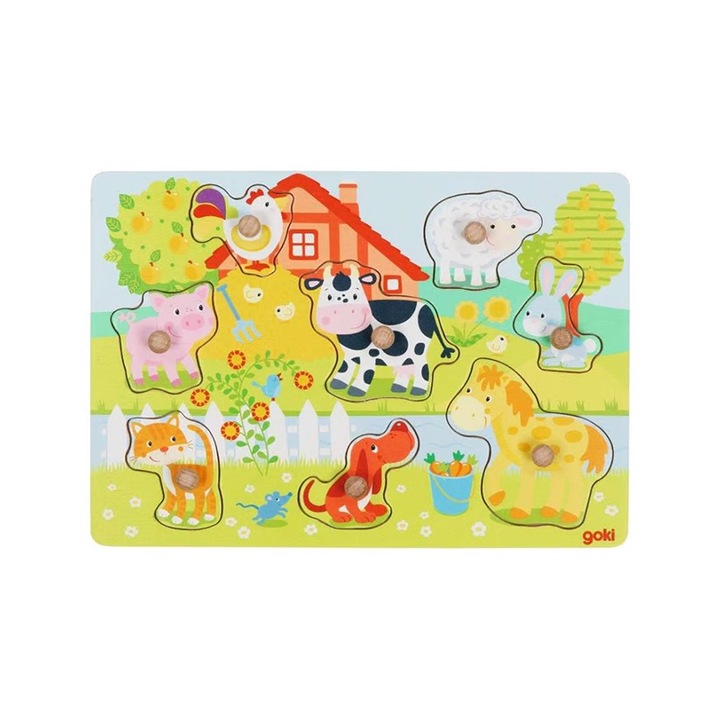 Дървен пъзел, Animalute, размери 30х21х2,4 см, 9 части, GOKI