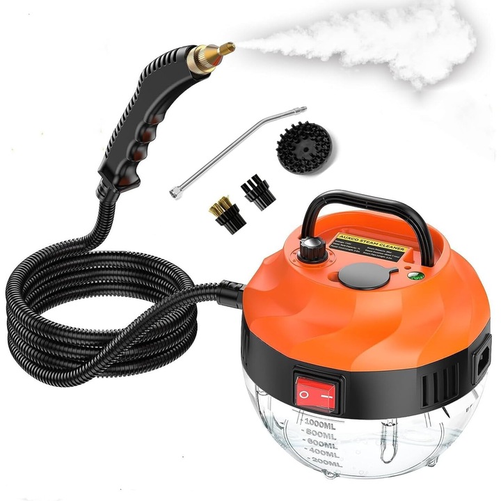 Парочистачка, Xinxu, 1600 W, 3 бара, 1000 ml резервоар, 10S отопление, 6 настройки на парата, 4 аксесоара включени, бяло/черно