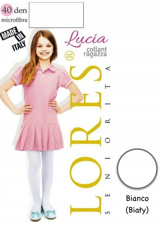 Dres copii, Lores, Microfibra, 40 DEN, Alb, 98-104