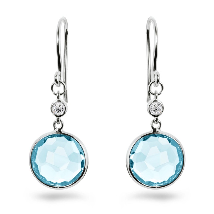 Златни обеци, Di Giorgio, GE14275TO-01, Висулки, Бяло злато, Бял топаз, Небесно син топаз, Универсален, Сребрист, Бял, Небесно синьо, 1Брой