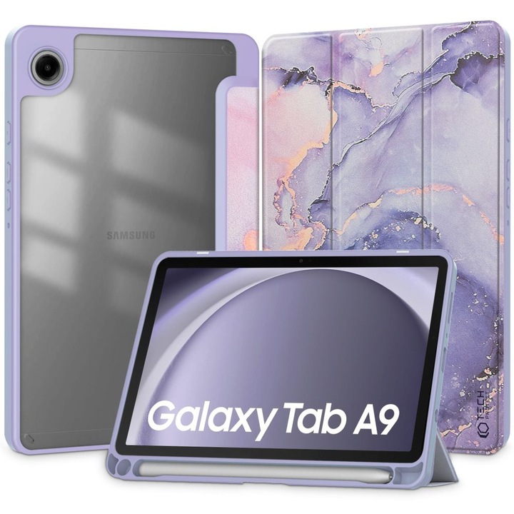 Husa Tech-Protect Smartcase Pen Hybrid compatibila cu Samsung Galaxy Tab A9 8.7 inch Violet Marble