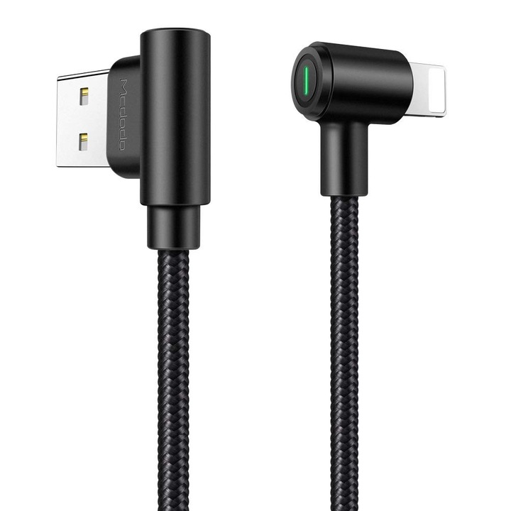 Mcdodo USB-kábel 0782441 8865-18, USB-A a Lighteninghez, 90°, Adatokhoz és töltéshez, Fekete, 1,2 m