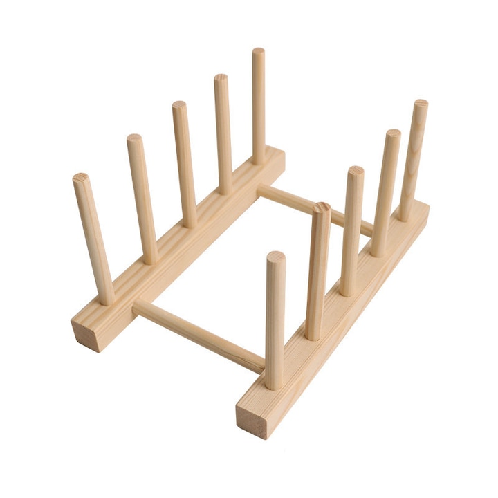 Suport pentru vase, Senmase, Lemn, 5 stalpi si 4 compartimente, 20CM, Natural