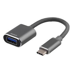 Adaptor Deltaco USB-C 3.1 Gen 1 la USB-A OTG, cablu 10cm, Space grey