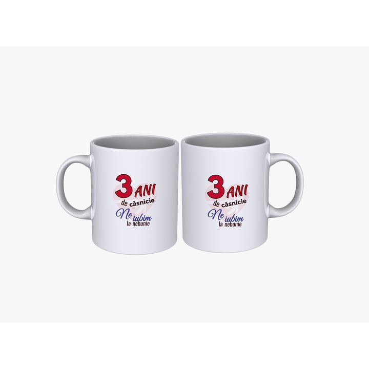 Set 2 cani cuplu 3 ani aniversare casatorie, 330 ml