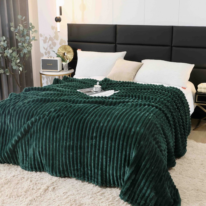 Пухкаво одеяло cocolino с райета, двойно легло, PCD-12, имперско зелено, 200 x 230 см