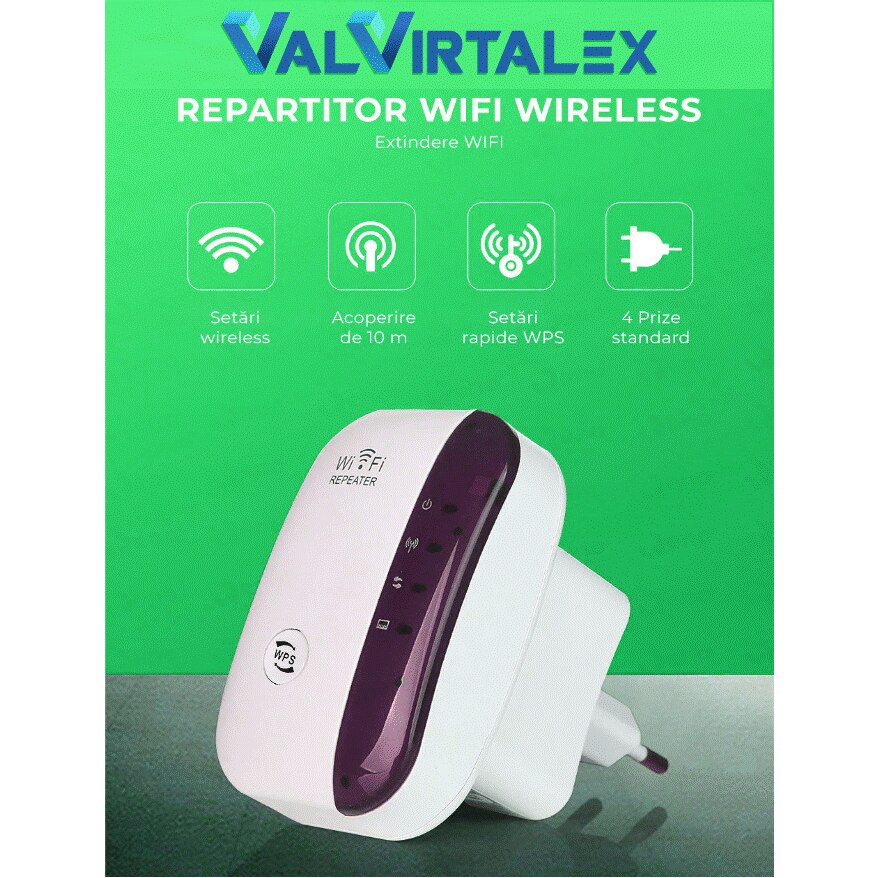 Amplificator Semnal Retea Wireless Valvirtalex® Wifi Repeater 300mbps 802 11n B G 2 4ghz