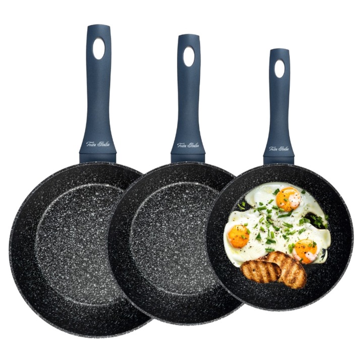 3db serpenyős készlet, tapadásmentes bevonat, 20, 24, 28 cm, Festa Italia, kék árnyalatok