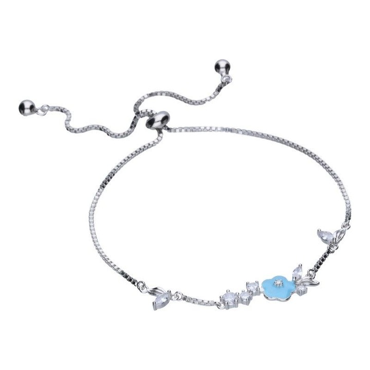 Bratara Silver Berry, Floare Albastra, cu Zirconia, din Argint, Reglabila