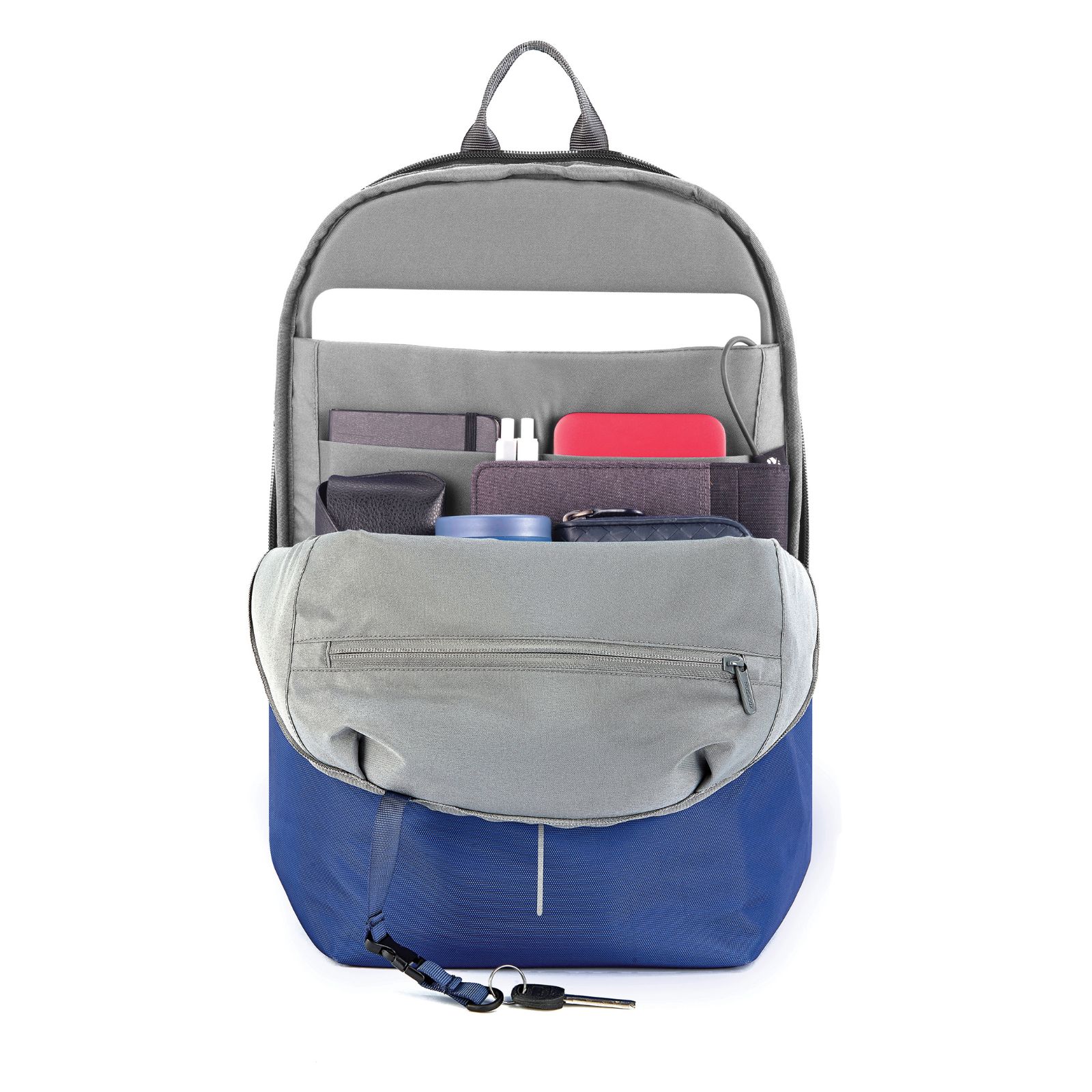 Rucsac laptop Bobby Soft, XD Design, 15.6 inch, antifurt, multiple buzunare cu protectie RFID, port USB, material sustenabil rezistent la apa, 16 l, blue, bandana Empath inclusa