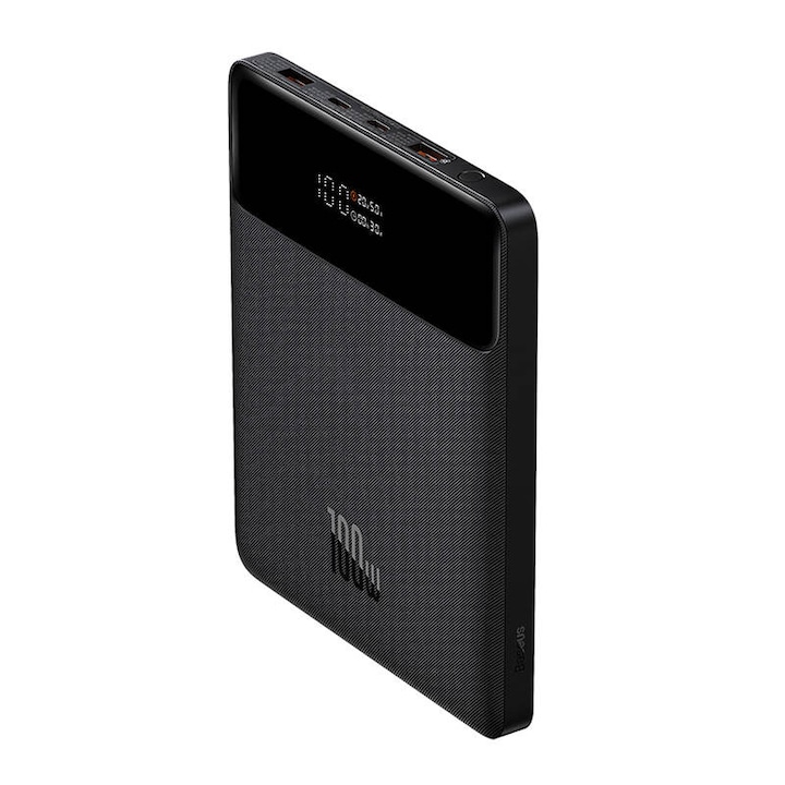 Baseus Blade High Power Külső akkumulátor, 20000mAh, 100W, Digitális kijelző, Gyorstöltés, 2 x USB, 2 x USB-C, USB-C - USB-C kábel, Fekete