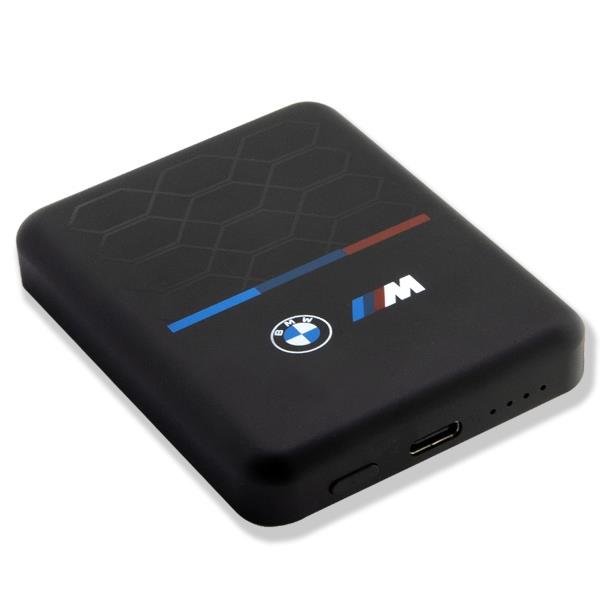 Acumulator extern wireless BMW M Collection, 3000mAh, 5W, Magsafe, 1xUSB-C, 1xMicroUSB, Cablu USB-C inclus, Indicator baterie, Negru