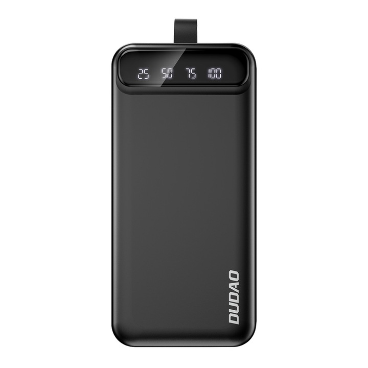 Външна батерия Dudao, 30000mAh, 10W, 2xUSB, 1xUSB-C, 1xMicroUSB, LED фенерче, Дисплей, Черен