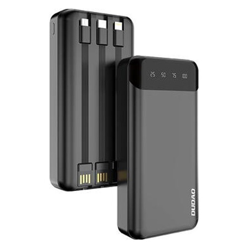 Acumulator extern Dudao, 10000mAh, 2xUSB, 1xUSB-C, 1xMicroUSB, Cablu Lightning, USB-C si MicroUSB inclus, Negru