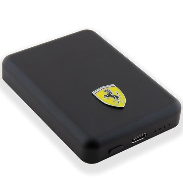 Acumulator extern wireless Ferrari, 5000mAh, 15W, Magsafe, 1xUSB-C, 1xMicroUSB, Indicator baterie, Negru