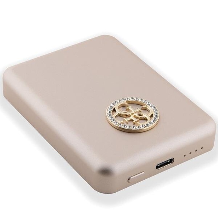 Acumulator extern wireless Guess, 3000mAh, 5W, Magsafe, 1xUSB-C, Indicator baterie, Auriu