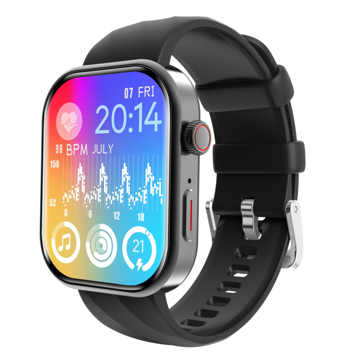 SmartWatch MATCHEASY cu display 2.0 inch, baterie 350mAh, Apel Bluetooth, Bataile inimii, Nivel oxigen, Tensiune arteriala, Moduri sport, Calorii, Vreme, Monitorizare somn, Negru