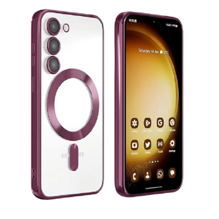 Szilikon tok vezeték nélküli töltéssel és kameravédelemmel, amely kompatibilis a Samsung Galaxy S23 Plus Red telefonnal