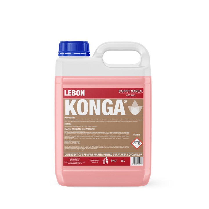 Konga koncentrált sampon fokozott habbal szőnyegekhez, szőnyegekhez és kárpitokhoz 5L, Hegyi virág illat, mélytisztító, felfrissíti és revitalizálja a színeket, eltünteti a kellemetlen szagokat, gyorsan szárad, hatékony textiltisztítás