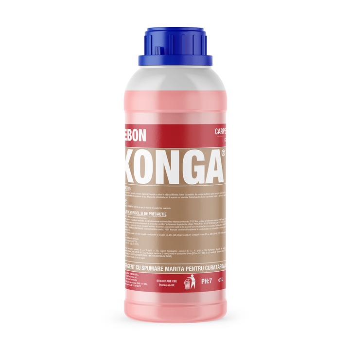 Konga koncentrált sampon fokozott habbal szőnyegekhez, szőnyegekhez és kárpitokhoz 1L, Hegyi virág illat, mélytisztító, felfrissíti és revitalizálja a színeket, eltünteti a kellemetlen szagokat, gyorsan szárad, hatékony textiltisztítás