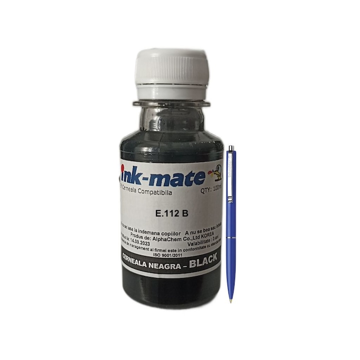 Set Flacon Cerneala Inkmate Compatibil Epson (112) 1x100ml Negru si Pix Schneider