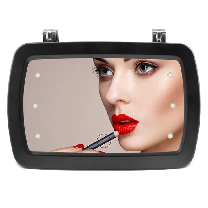 Oglinda auto pentru machiaj, se prinde de parasolarul interior al masinii, are iluminare led cu touch