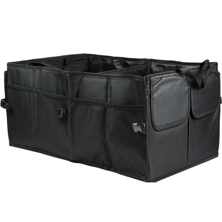 Organizator portbagaj pliabil tip geanta cu 3 compartimente, 2 buzunare si 4 plase depozitare accesorii auto
