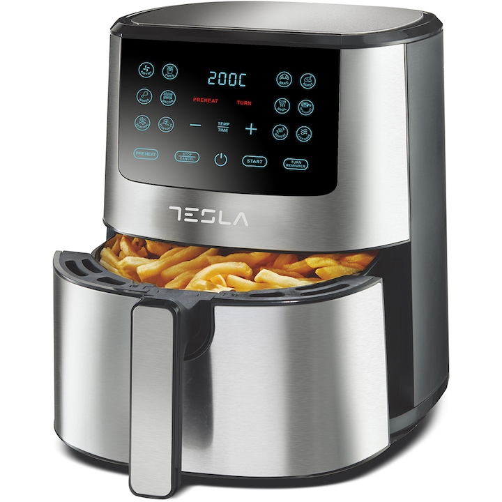 Friteuza aer cald Tesla AF501BX , 5 L, 1300W, Panou digital, 12 programe, Inox